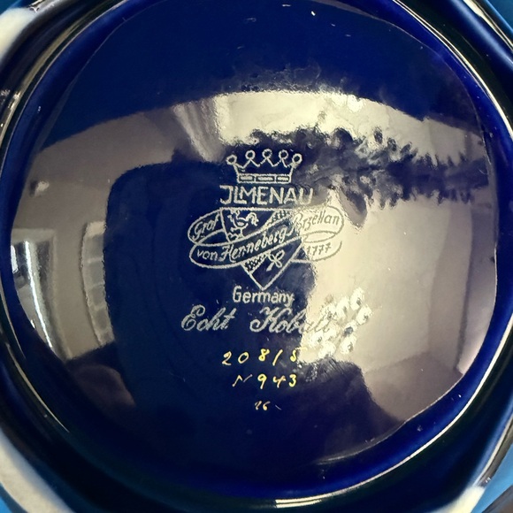 Jlmenau dish in a stunning cobalt blue with gold oak leaves & edged in gold. EVC - Picture 4 of 7